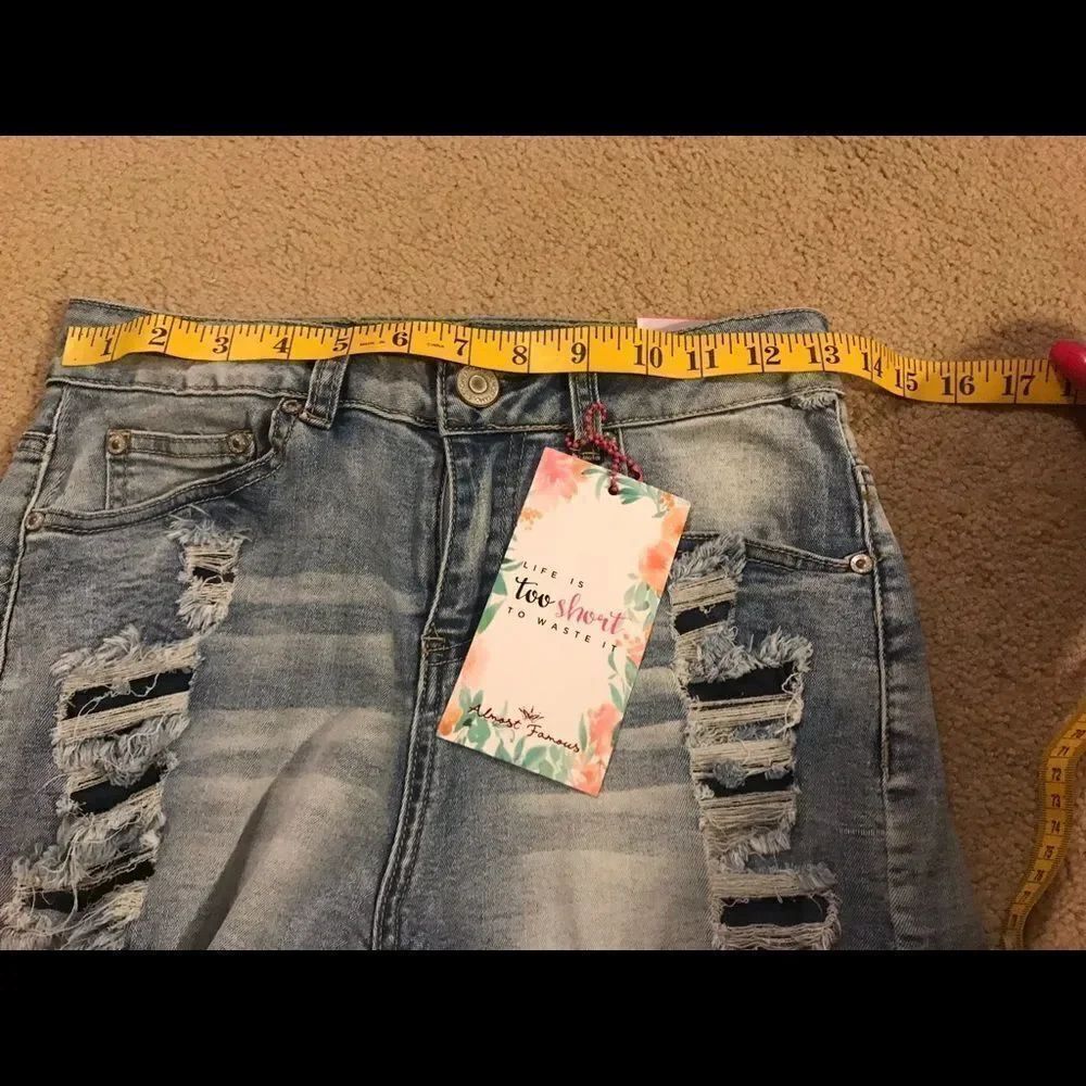 Distressed Denim High Waisted Shorts - Picture 3 of 8